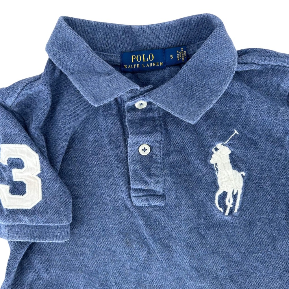 Polo Ralph Lauren Boys Blue Polo Shirt Size 5 Big Pony Number 3